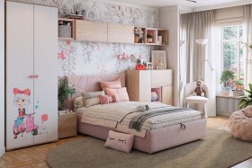 Комплект детской мебели Алина К2 Дуб мария/белый/нежно-розовый велюр в Москве - moskva.katalogmebeli.com | фото