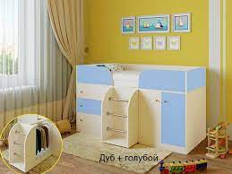 Кровать-чердак Малыш-4 Дуб молочный/Голубой в Москве - moskva.katalogmebeli.com | фото