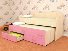 Кровать детская Нимфа двухместная 2.0 Дуб молочный/Розовый в Москве - moskva.katalogmebeli.com | фото