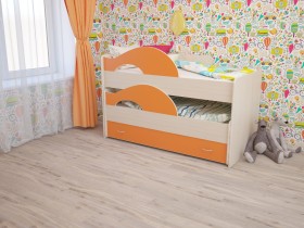 Кровать детская Радуга 1600 Млечный дуб/Оранжевый в Москве - moskva.katalogmebeli.com | фото